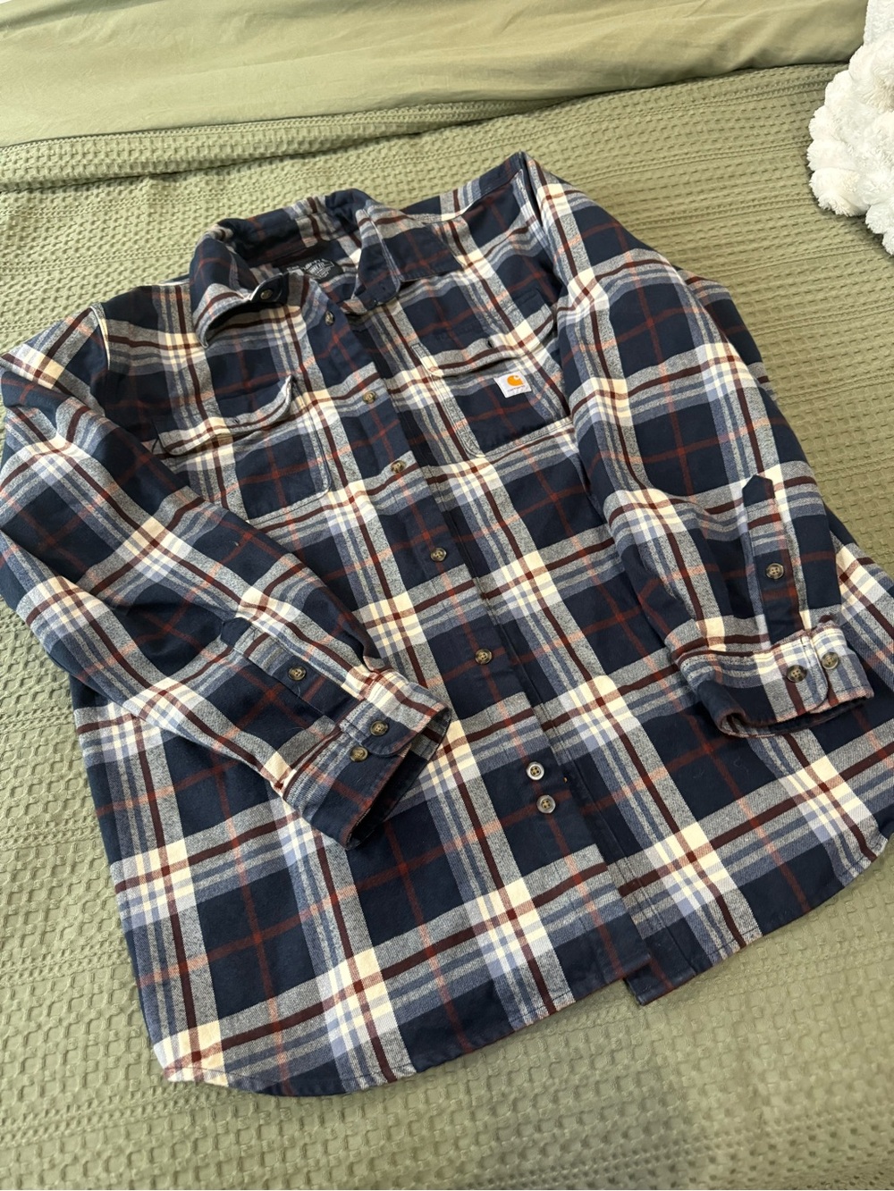 Carhartt Men’s Navy, White & Brown Plaid Button-Down Shirt